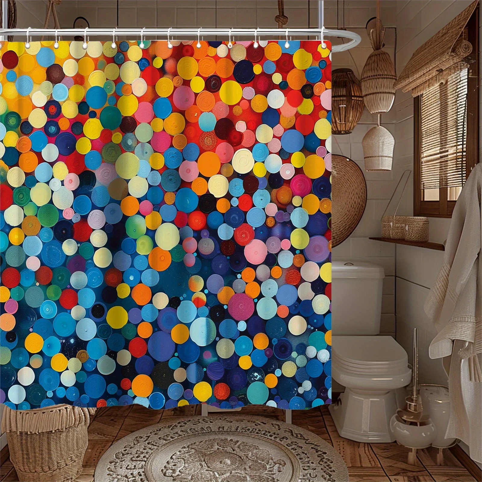 

"Colorful Dots Shower Curtain - Modern Abstract Design | Waterproof Bathroom Decor | AliExpress Hot Selling Item"
