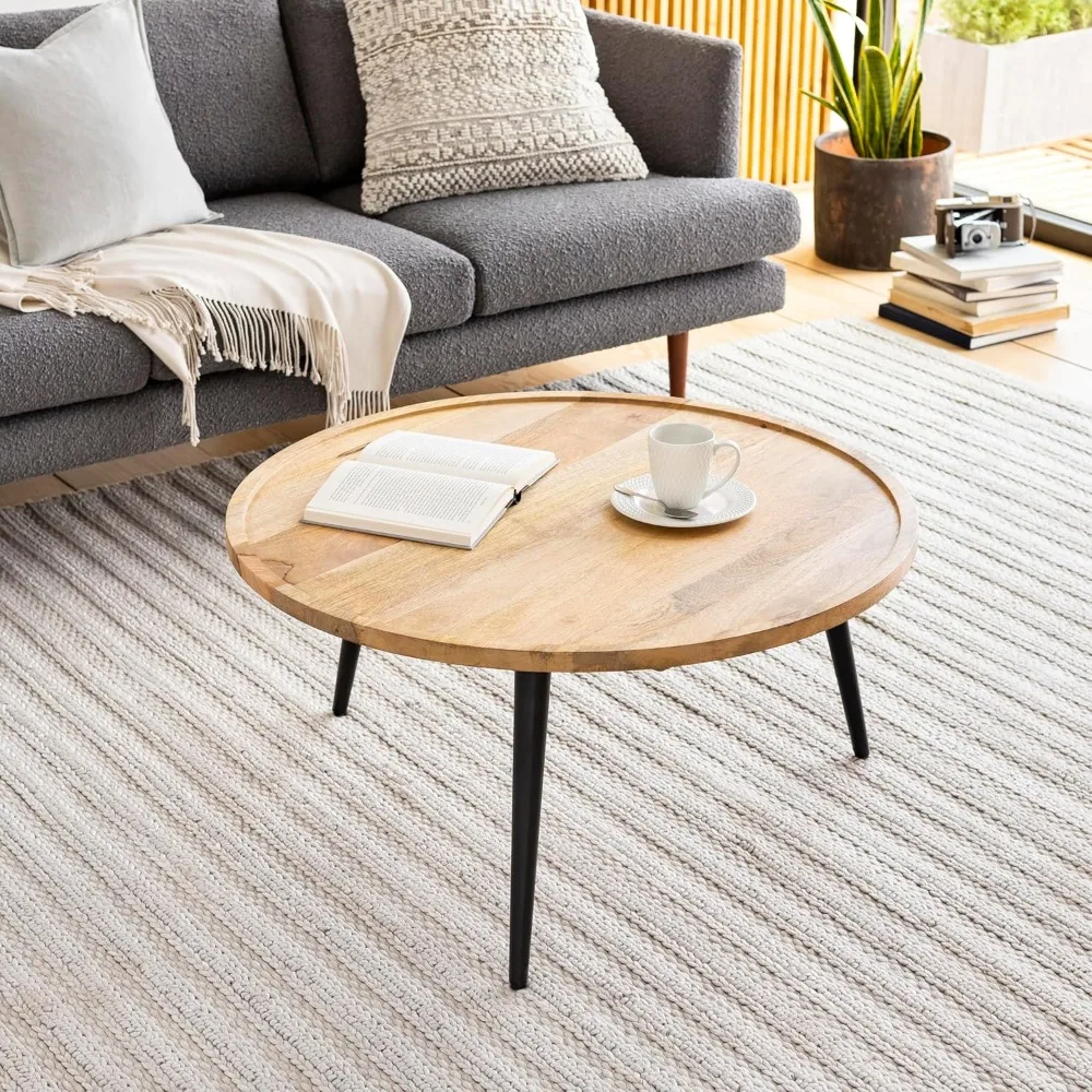 

Coffee Table - Dolsach Modern Mid-Century Tan Round Coffee Tables for Living Room - Mid Century Center Tables for Office