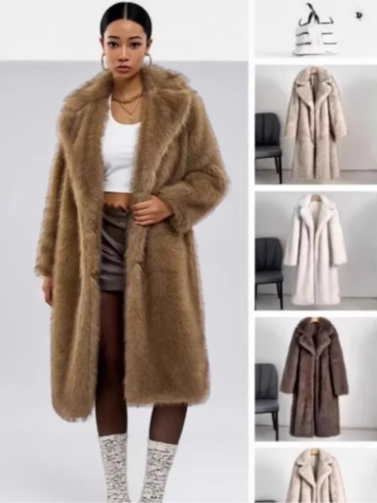 Winter KIDCRKJ Women Artificial Fur Coat Solid Lapel Collar Fluffy Lady Mink Fur Jacket Temperament Chic Eco Fur Coat For Female