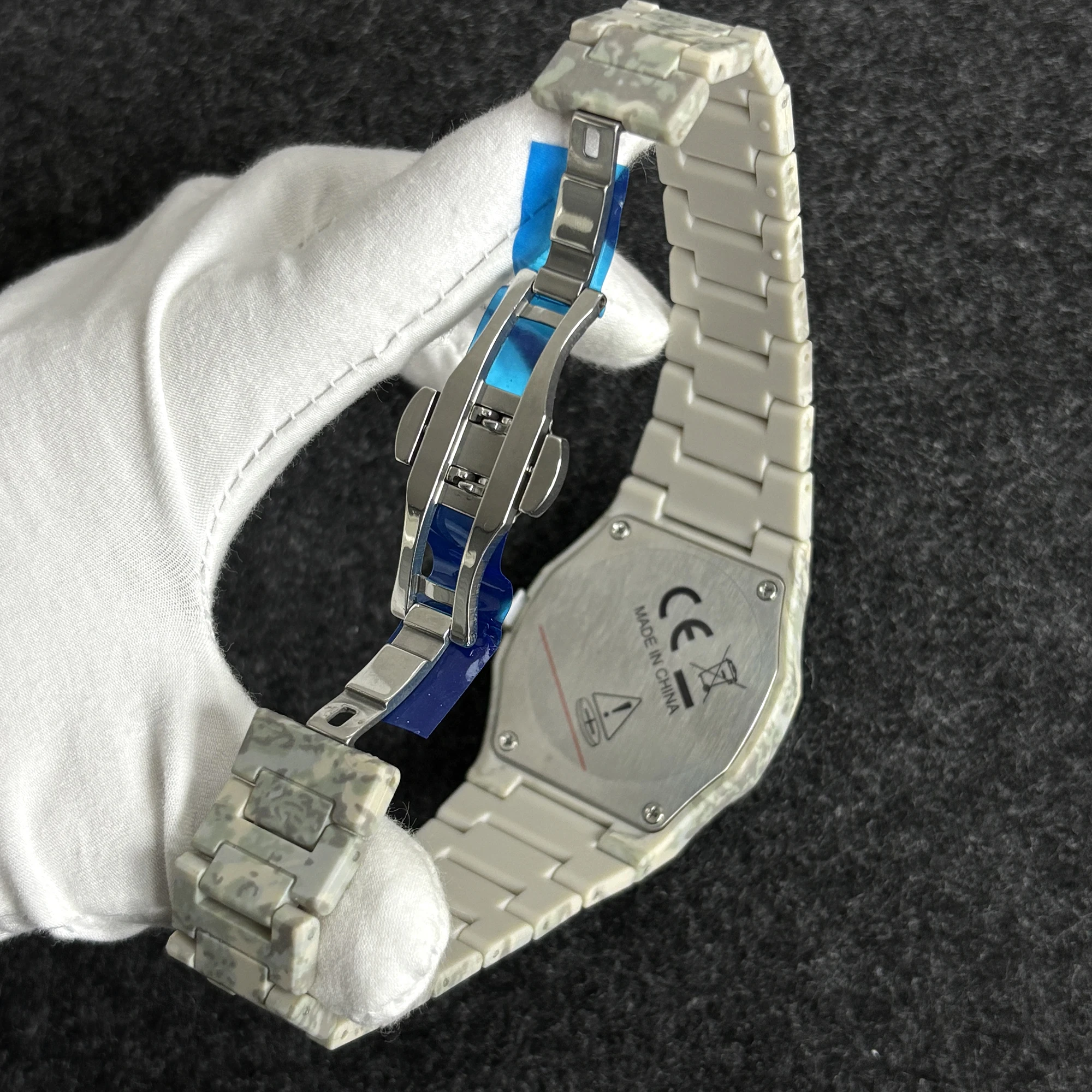 Novo relógio camuflado de policarbonato masculino casual esportivo design camuflado conjunto de relógio de quartzo