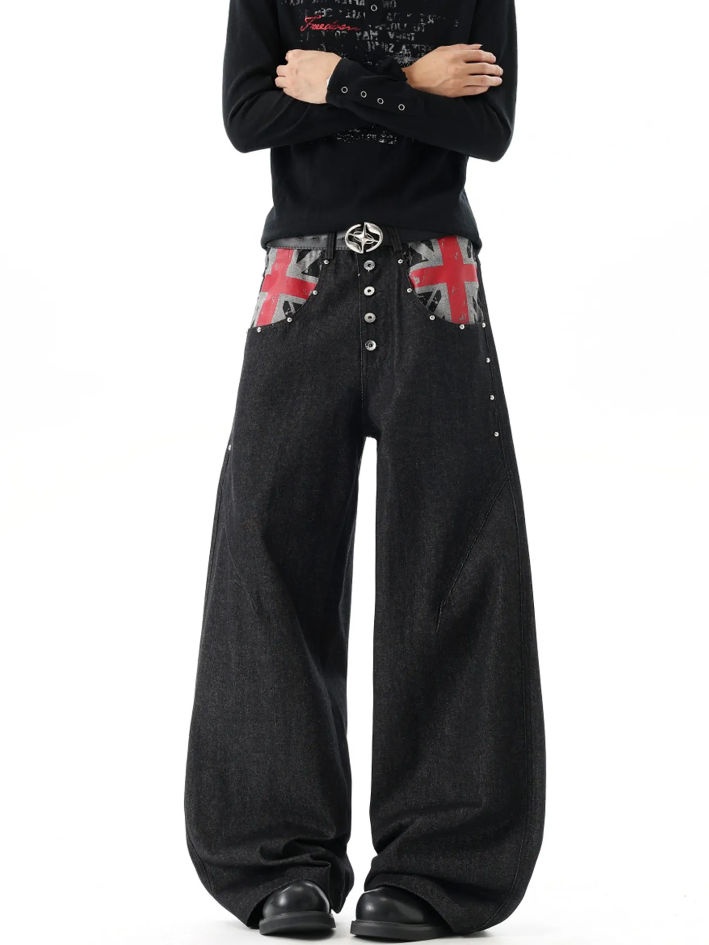 Black Jeans Women Vintage High Waisted Cargo Jeans Straight Casual Loose Big Size Wide Leg Denim Baggy Pants Y2K
