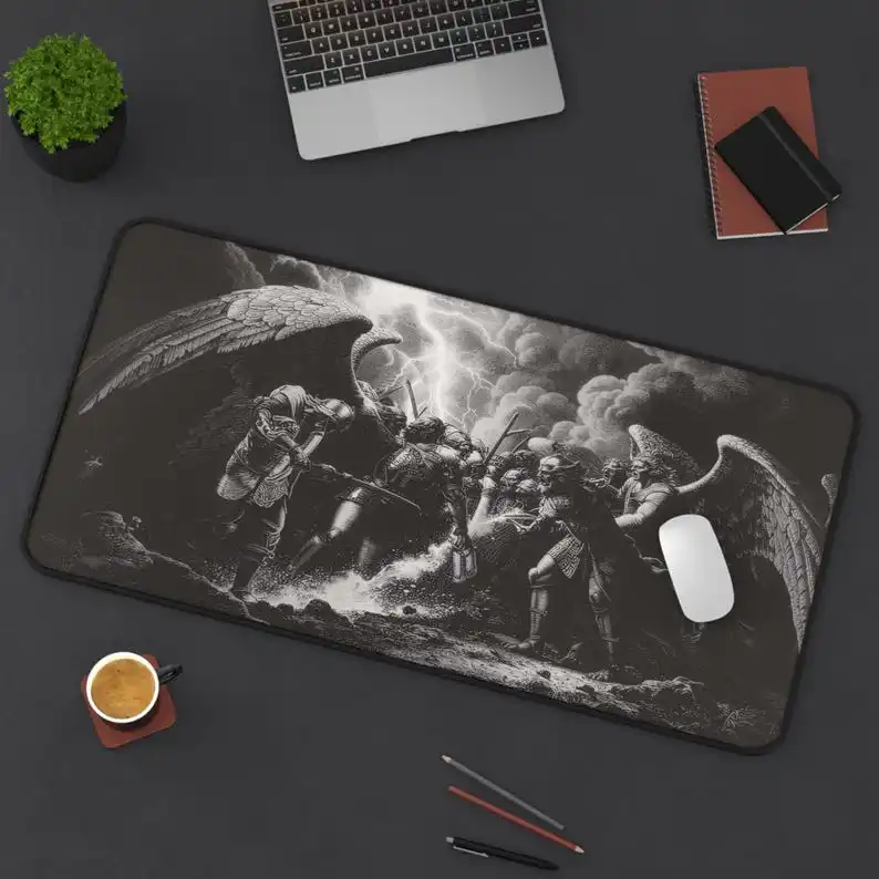 Epic Gothic Battle Mouse Pad | Angels vs Demons Desk Mat | Dark Fantasy Office & Gaming Mat