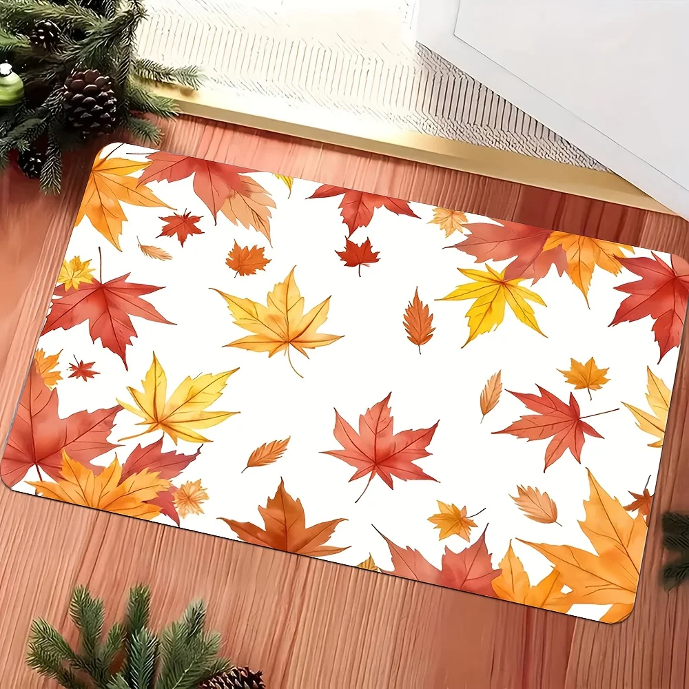 1pc Autumn maple leaf patterned rug, made of polyester fabric, machine washable, suitable for bedroom and living room décor.
