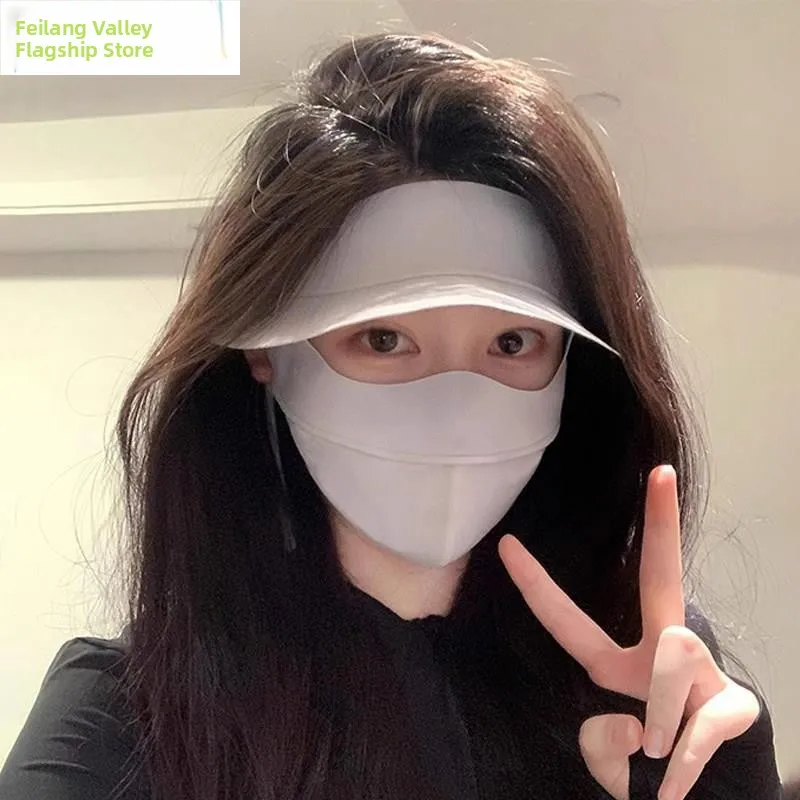 

Маска для защиты лица от солнца для женщин, летняя шляпа с интегрированной защитой для рта, уличная, УФ-стойкая, солнцезащитная, из ледяного шелка, с охлаждающим эффектом