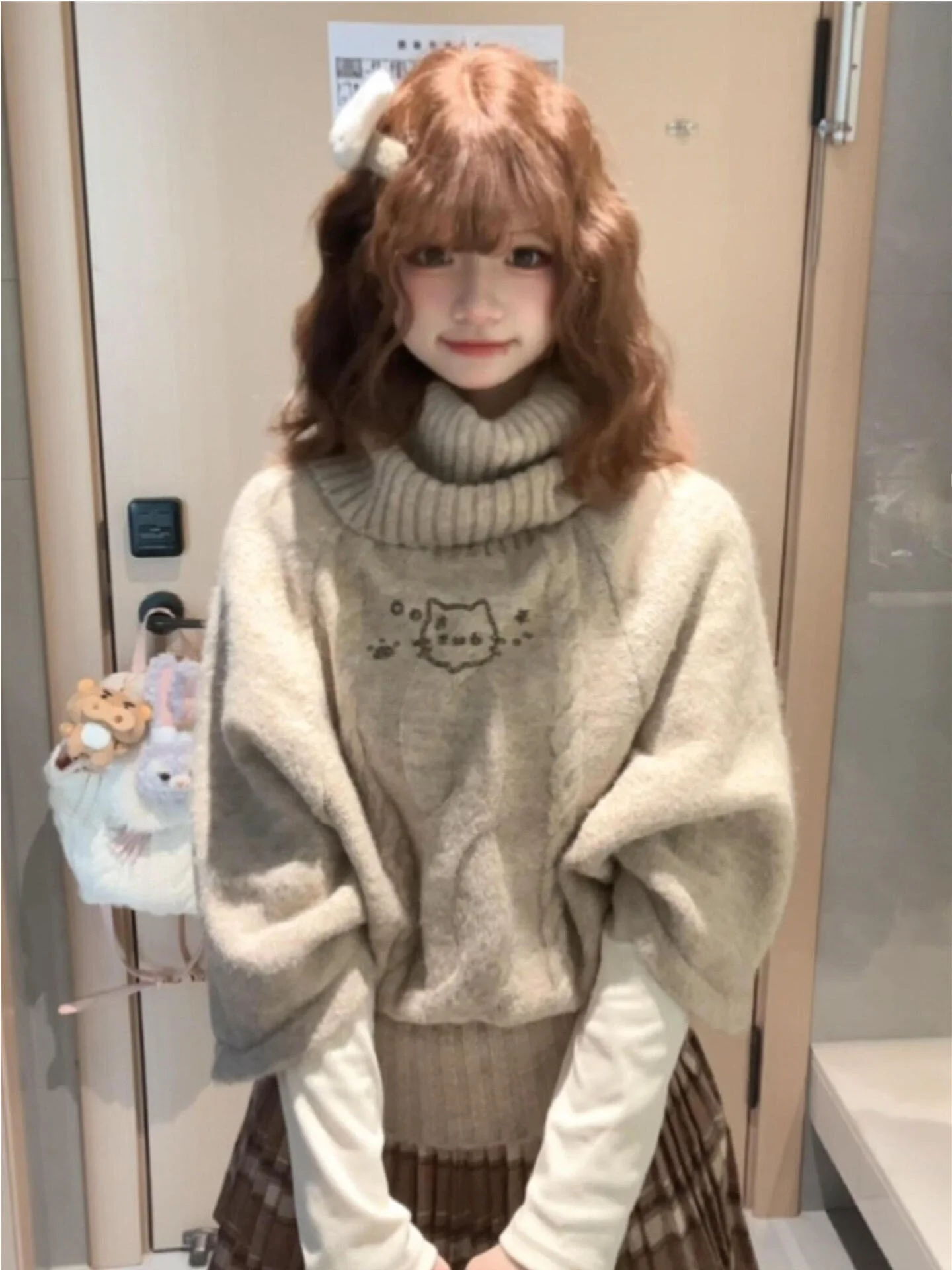 

Милый вязаный свитер с узором косы, женский, свободный крой, с высоким воротником, омолаживающий, с капюшоном, осенне-зимний топ