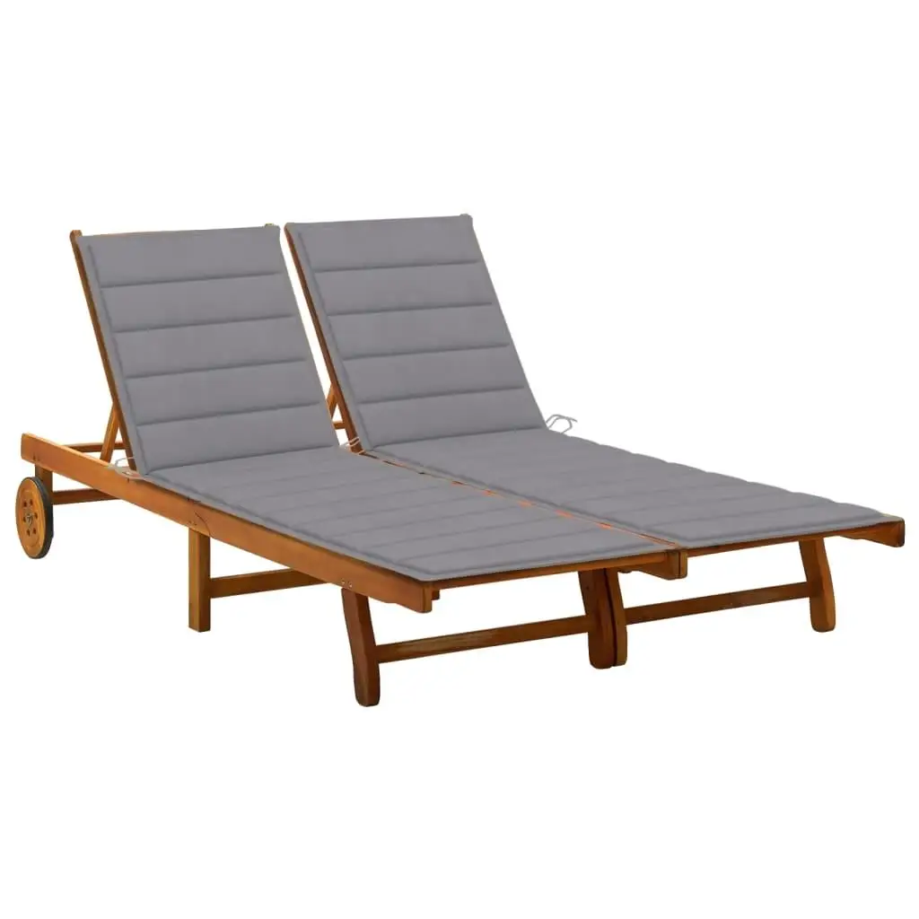 Acacia Wood 2-Person Patio Sun Lounger with Cushions - Outdoor Lounge Chair Set