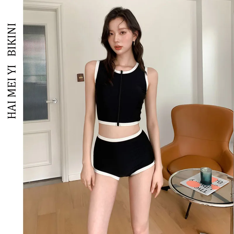 

H 2025 New Women's Conservative Spor Bikini High Waist Cover up Slimming Hot Spring Swimming Suit