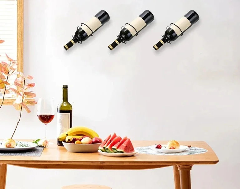 Pack Of 6 Wall Mounted Wine Racks - Red Wine Bottle Display Holder With Screws, Metal Hanging Wine Rack Organizer