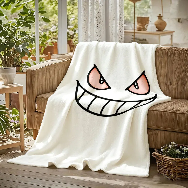 Evil Grin Face Flannel Blanket Warm Soft Halloween Christmas Decorative Couch Warm Cozy All-Season Gift