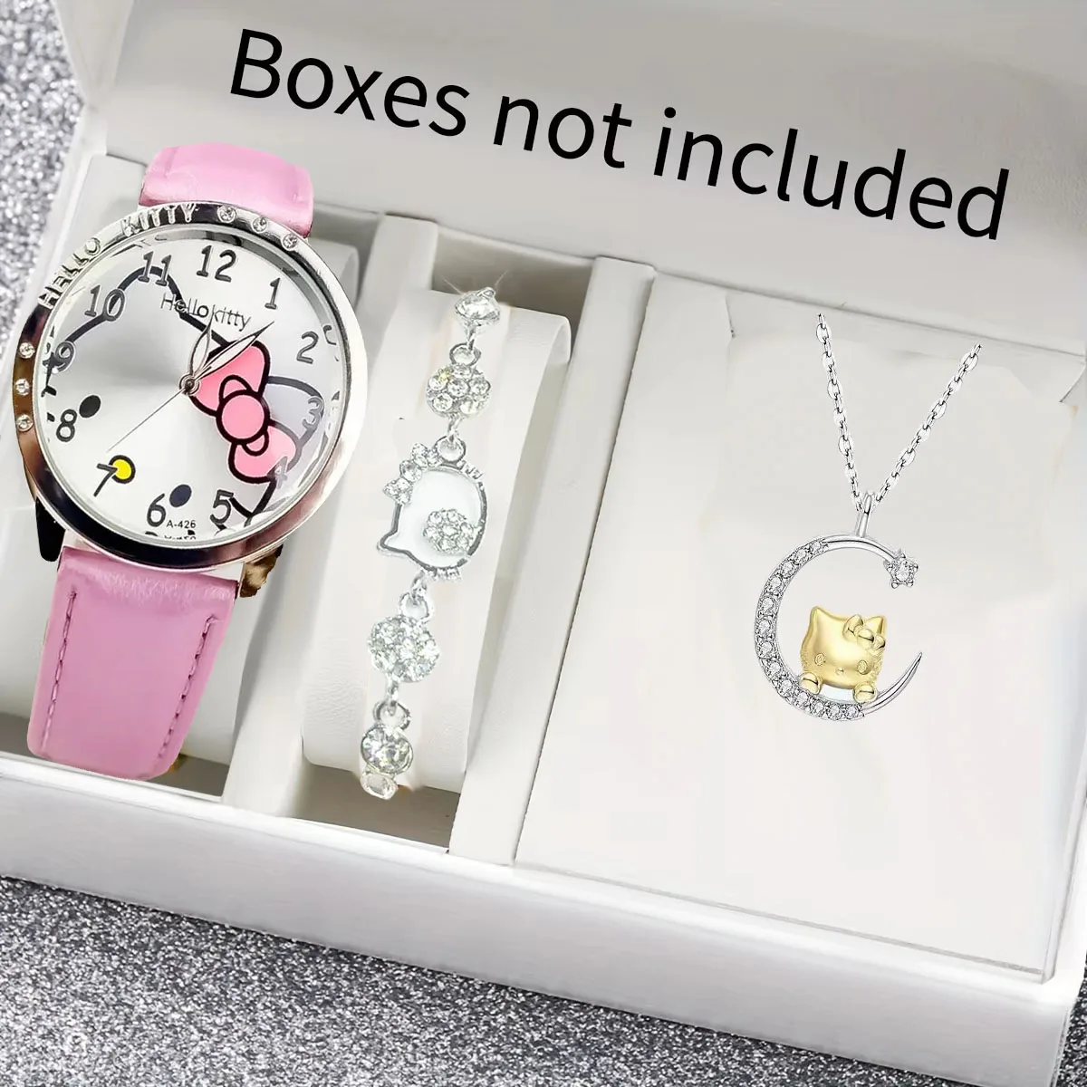 

3 шт./компл. кварцевые часы Hello Kitty для женщин и детей, водонепроницаемые Kawaii, женские модные наручные часы, браслет и ожерелье Hello Kitty