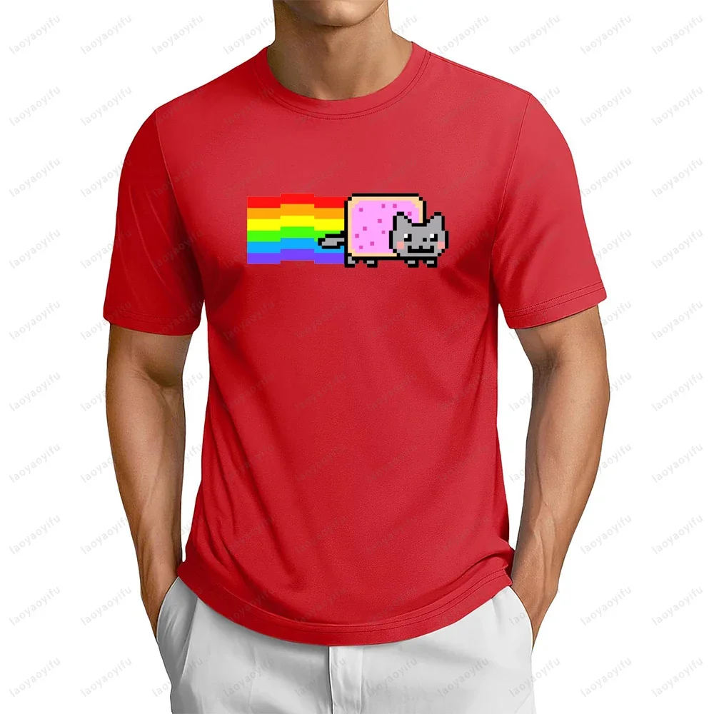 Забавная футболка с графическим принтом Nyan Cat Meme в стиле хип-хоп, повседневная модная уличная одежда, свободная мужская футболка в стиле Харадзюку с коротким рукавом, летние футболки