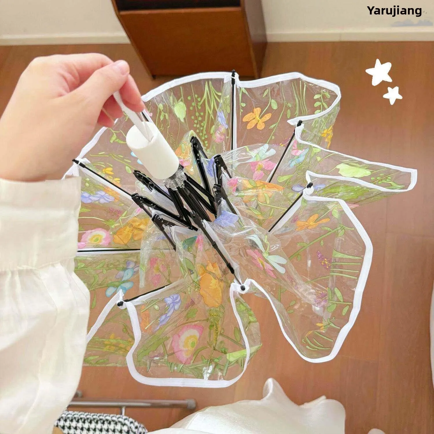 

Thickened Transparent Automatic Umbrella Floral And Grass Design Durable And Robust New Model Three Foldable Umbrella for Stu...