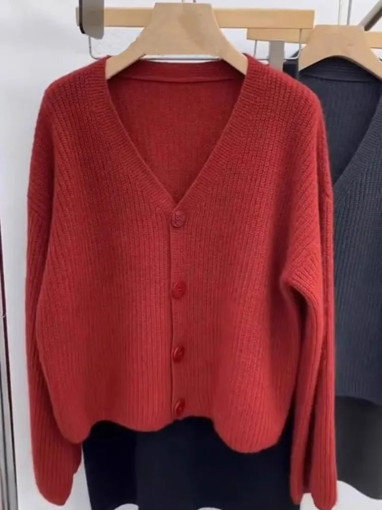 V-Ne Reine Farbe Gestrickte Offene Strickjacke Lange Sve Lose Faionable Bequeme Pendeln Frauen Top Koreanische Sle Winter O...