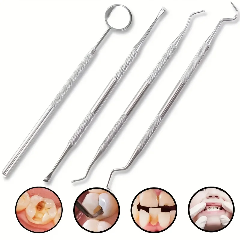

4pcs stainless steel for Men and Women Adult Dental Cleaning Tools Four Piece Set Portable Washable Reusable Teeth Cleaning Care