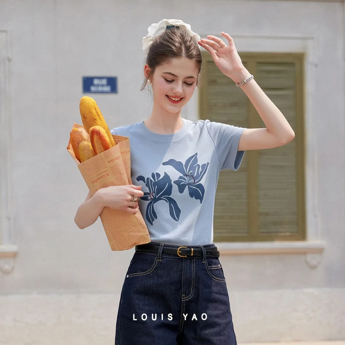 

LOUIS YAO Women's T-Shirts 2026 Summer Crew Neck Floral Print Daily Casual Short Sleeve Tops Simple Regular Fit T-Shirt