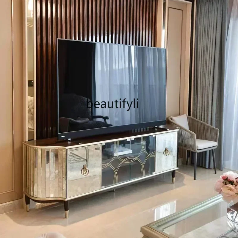 K185 K185 خزانة تلفزيون فاخرة كلاسيكية راقية من الزجاج الرجعية وخزانة تلفزيون حائط الخلفية أرضية غرفة المعيشة وغرفة النوم #4