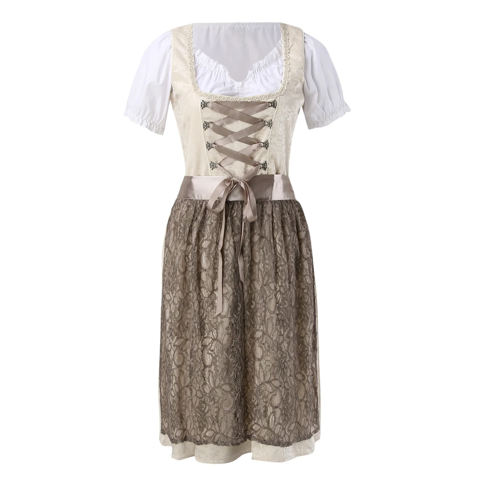 

German Ladies Beer Maid Dirndl Party Fancy Dress Women Lace-Up A-Line Dresses Bavarian Oktoberfest Dress with Apron Costumes