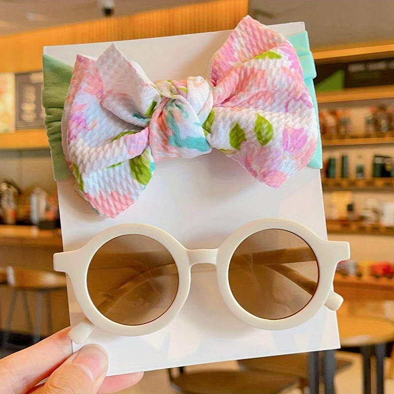 Haarband mit Schleife und Sonnenbrille-Set für Mädchen und Jungen, Blumendruck, Baby-Haarband, runde Sonnenbrille, Foto-Requisiten, Haaraccessoires 2026 – Detail 12