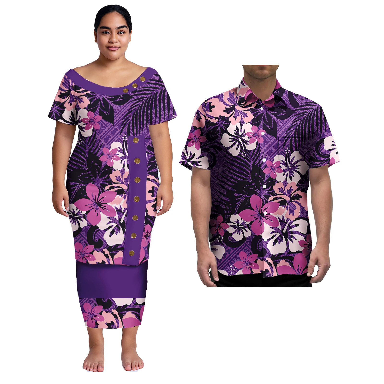 Couple Clothes Isand Style Design Samoan Print Plus Size Aloha Men Shirt Matching Female Hawaiian Puletasi Dress