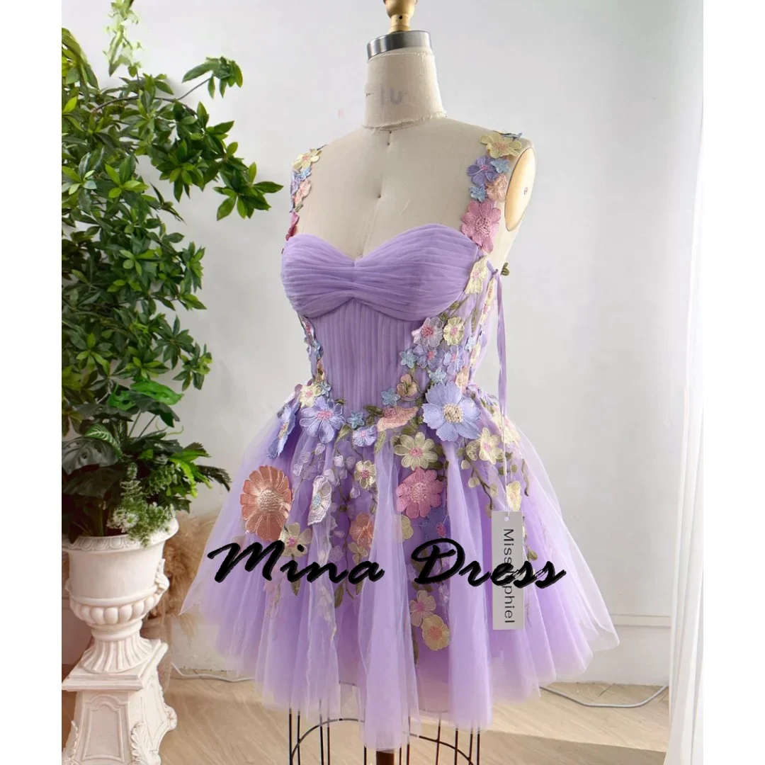 

MinaFairy tale light purple ball dress short, embroidered with flowers, evening dress, princess's wedding dress for formal occas