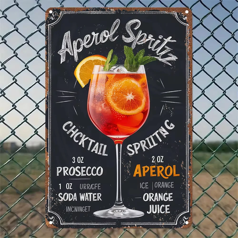 Vintage Aperol Spritz, receta de cóctel de cola de gallo, letrero de estaño de Metal, arte de pared rústico para el hogar, Bar, cocina, sala de juegos, cafetería Dec