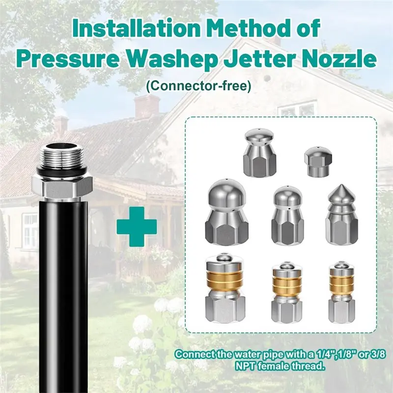 VEHO-Sewer Jetter Nozzle Kit Stainless Steel Drain Cleaning Tool, Includes 1/4