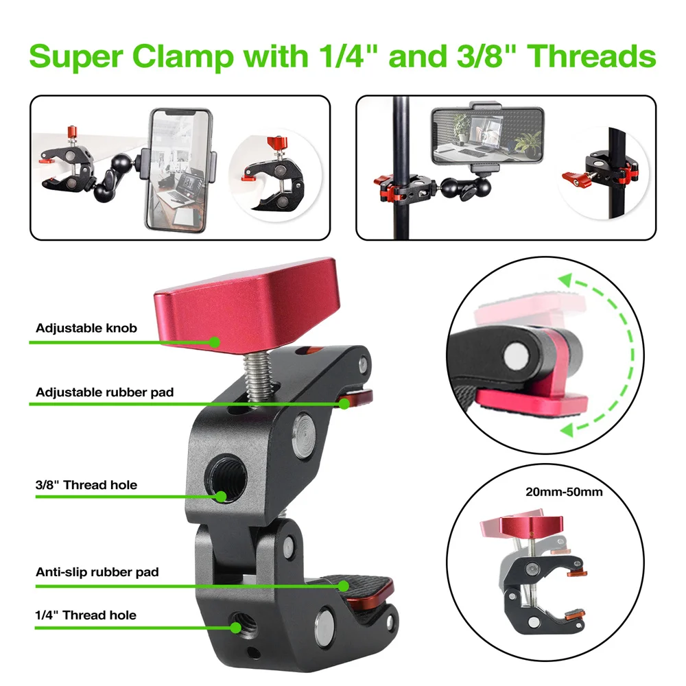 New Camera Magic Arm with Super Clip Bracket for Smartphone Camcorder Action Camera Gopro Clamp Mount Tablet Webcam Studio Kits