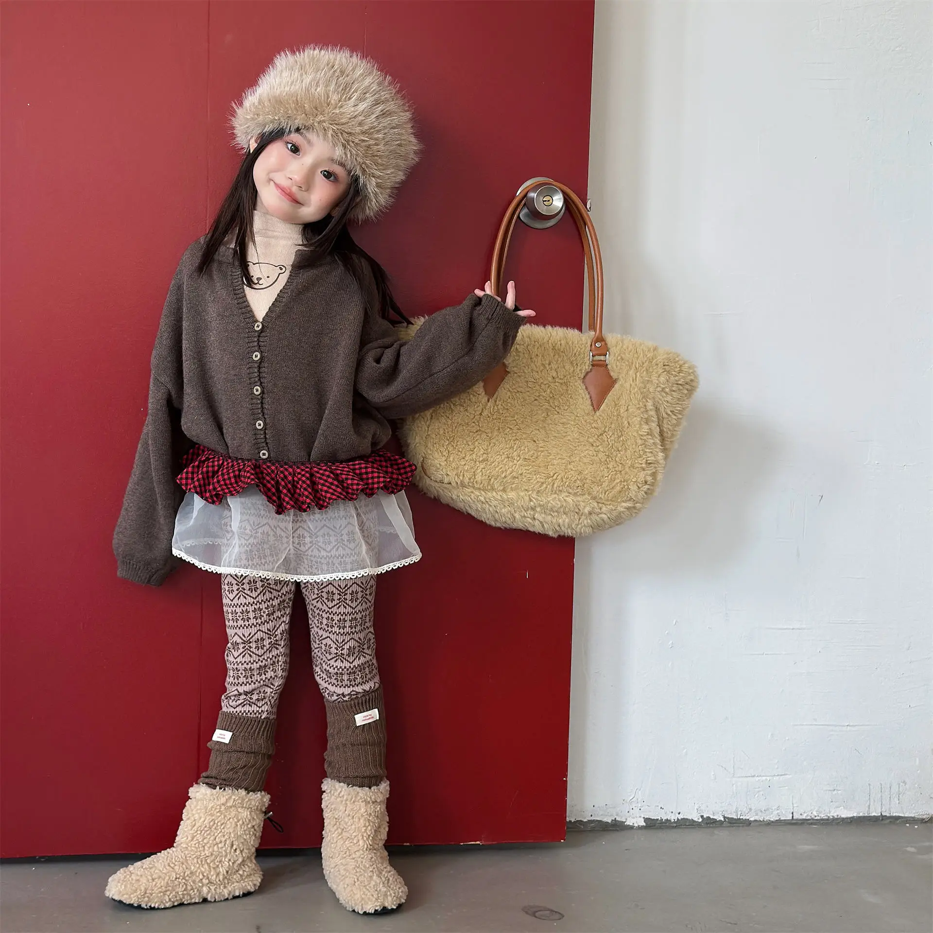 2025 شتاء جديد الأطفال الصوف طماق موضة طباعة الفتيات السراويل الدافئة زائد المخملية سميكة الطفل سراويل قطنية ملابس الاطفال