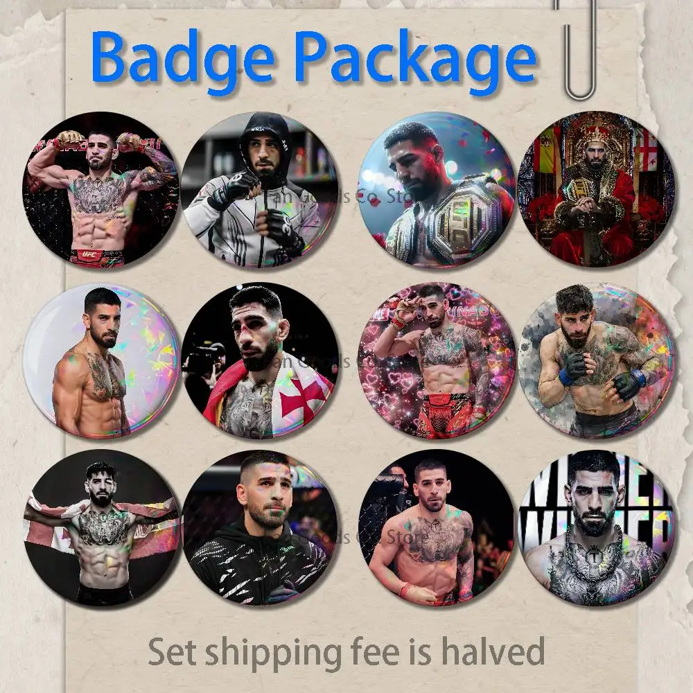 Boxing I-Ilia T-Topuria Brooches for Backpack Accessories 25,32,44,58,75mm Round Enamel Pins 2-piece set Cartoon Anime Badge