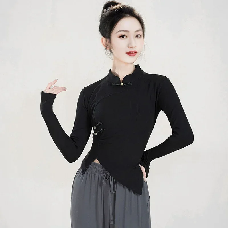 Classical dance practice clothes women's Chinese style cheongsam dance tops folk dance long sleeves slim adult body rhyme