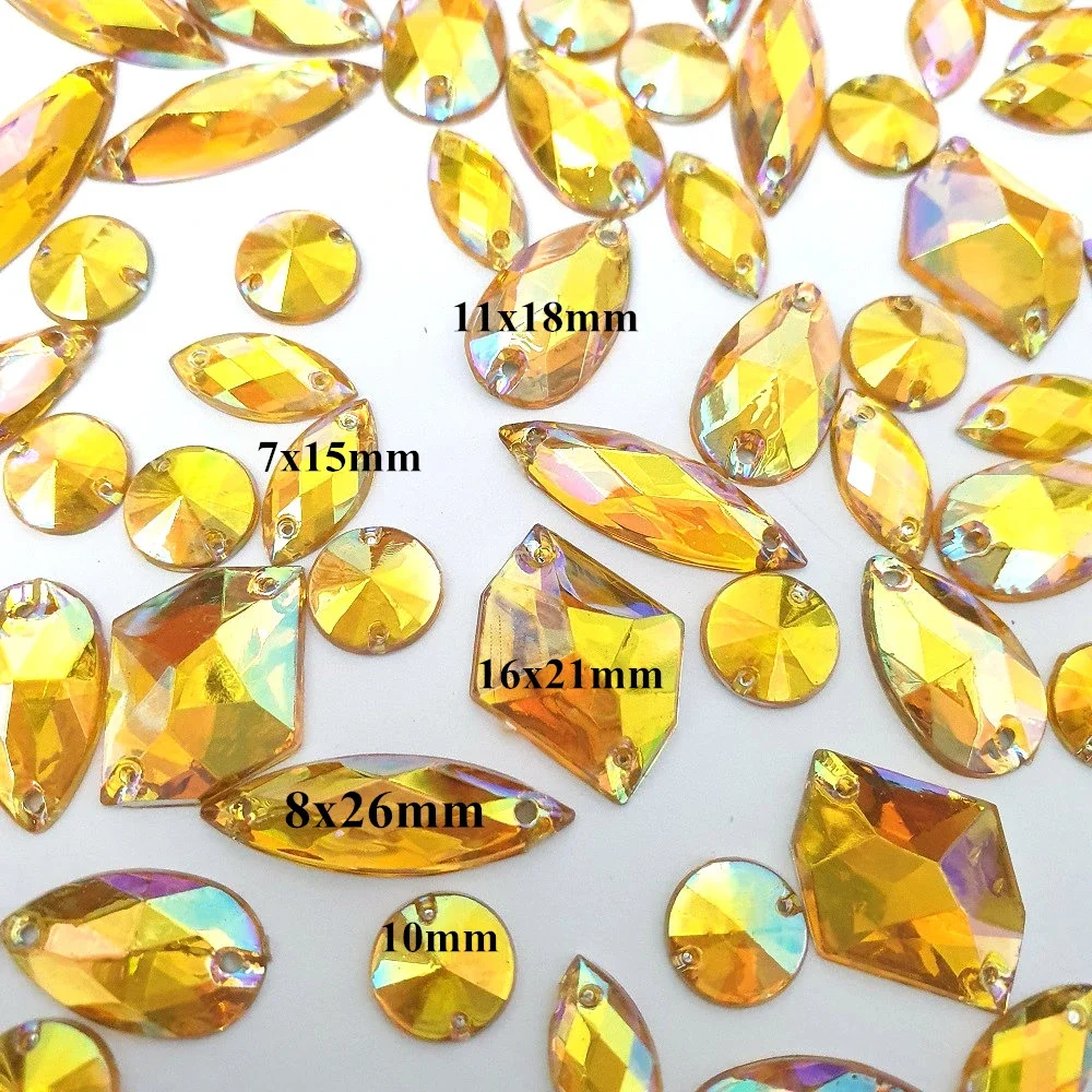 Mix Shape Size 150pcs Yellow Golden AB Sewing For Wedding Girl Decorative Rhinestone Beads Clothing Party Dress Decoration Diy