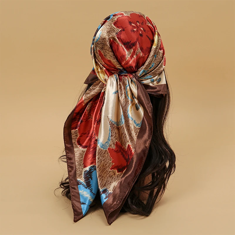 Fashion Hijab Scarf For Women Square Shawls Satin Silk Hair Scarfs Female 90*90cm Kerchief Bandana Head Neck Scarves For Ladies