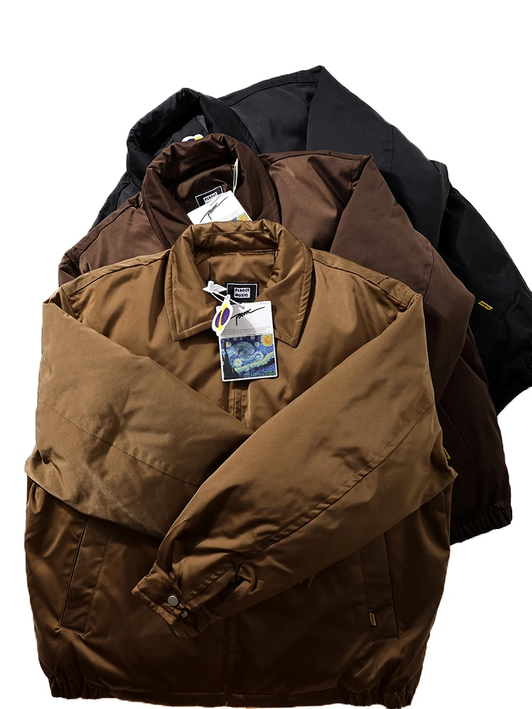 

High-End Japanese Retro Thickened down Jacket Men's Turn-down Collar Loose Silhouette 90 down Workwear BF Cotton Coat Trendy