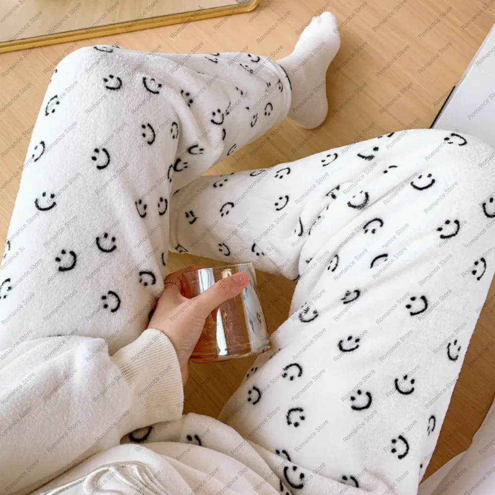 

Фланелевые пижамные штаны с героями мультфильмов для женщин, новый стиль теплых повседневных домашних пижамных штанов на осень и зиму, удобные брюки