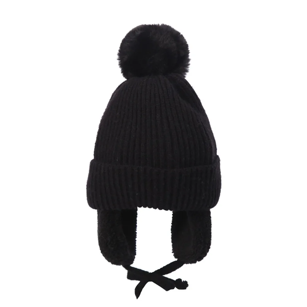 

All-match Plush Children Knitted Hat Cartoon Ear Protection Pompom Beanie with Earflap Cute Warm Wool Cap Baby