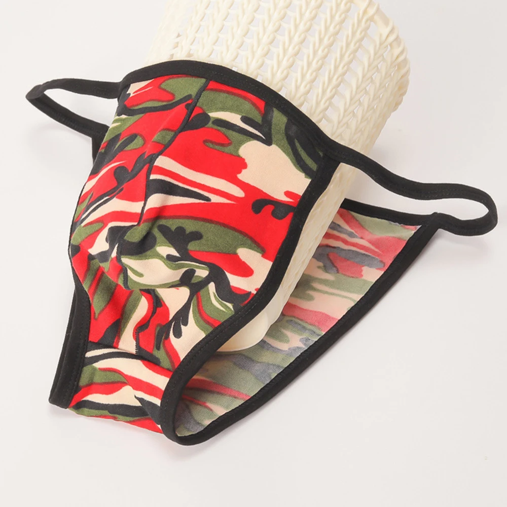 Men Sexy Print Thong G-String Pouch Briefs Soft Low Waist Underwear Underpants Sexy U Convex Pouch Gay Men Thong Bikini Knickers