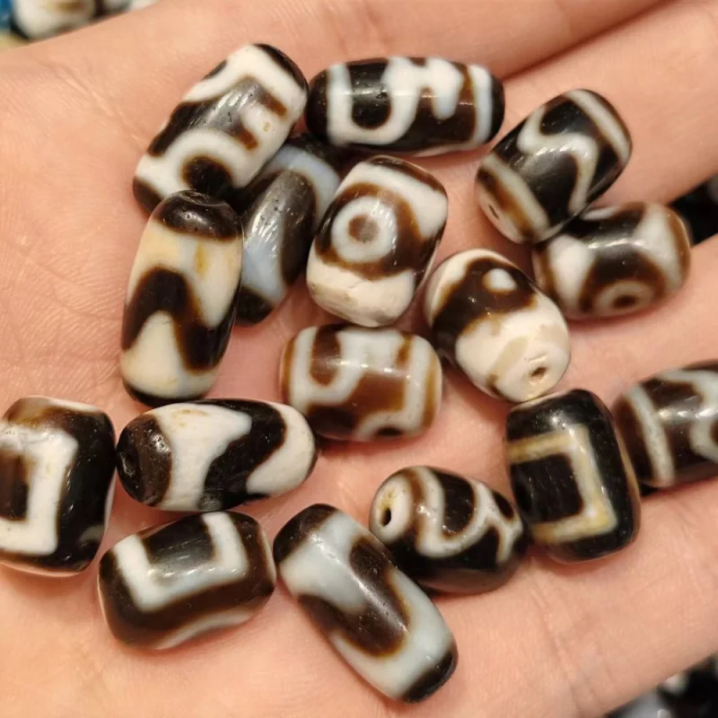 Infiltration Black And White Calcified Agate Dzi Bead Necklace Pendant Bracelet Accessories Ethnic Fashion Versatile 3