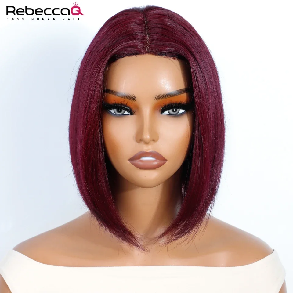 

Короткие прямые парики из натуральных волос цвета 99J бургунди для женщин, парик с кружевной основой 5x1, прямой крой, с мелированием P4/30