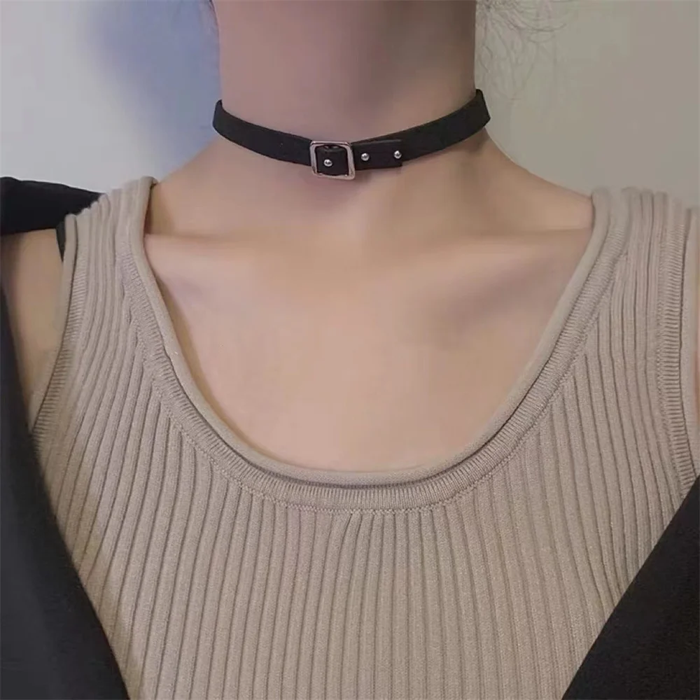 Black Leather Clavicle Chain Collar Vintage Thin PU Choker Necklace For Women New Goth Sensual Jewelry for Women Gift