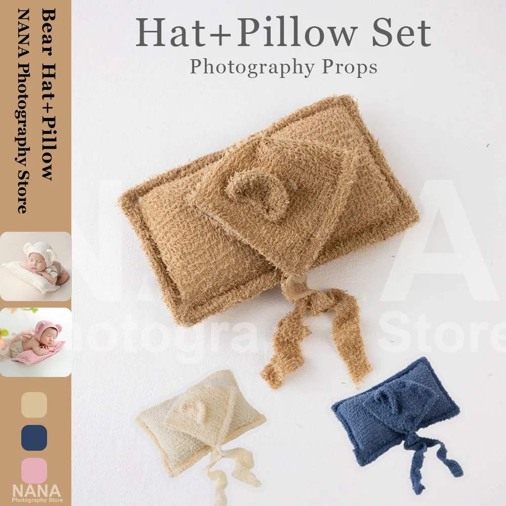 

Newborn Photography Props Bear Ears Hat Pillow Set Baby Photoshoot Accessories Solid Color Studio Shooting Posing Pillows Props