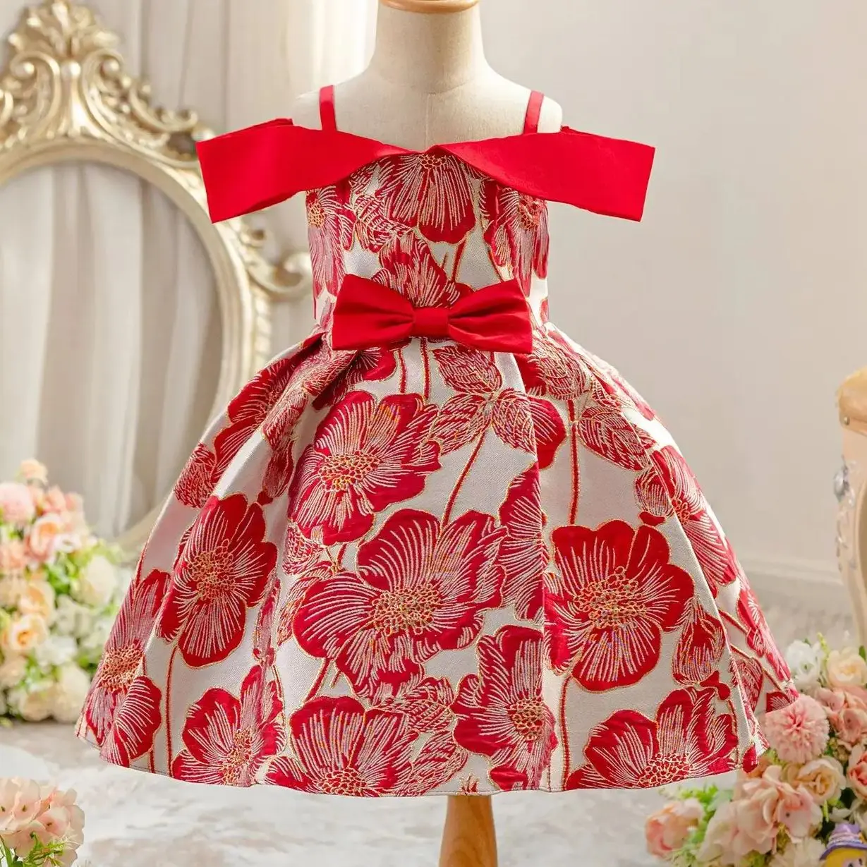 

Elegant Princess Dresses For Girl Embroidered Christmas Formal Clothes Costume New Year Birthday Party Flower Girls Wedding Gown