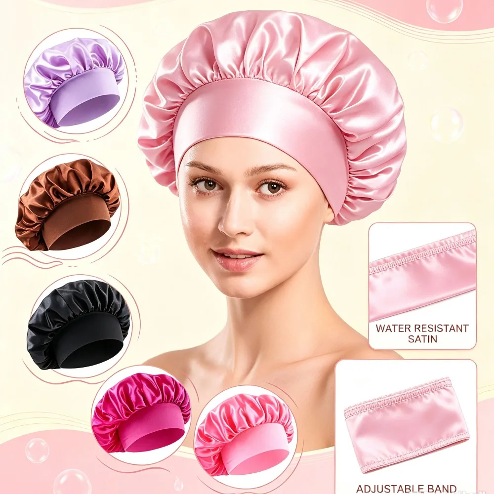 Soft Silk Satin Hair Bonnet, Large Size Sleep Shower Hair Wrap Cap Suitable for Long Hair Home & Salon