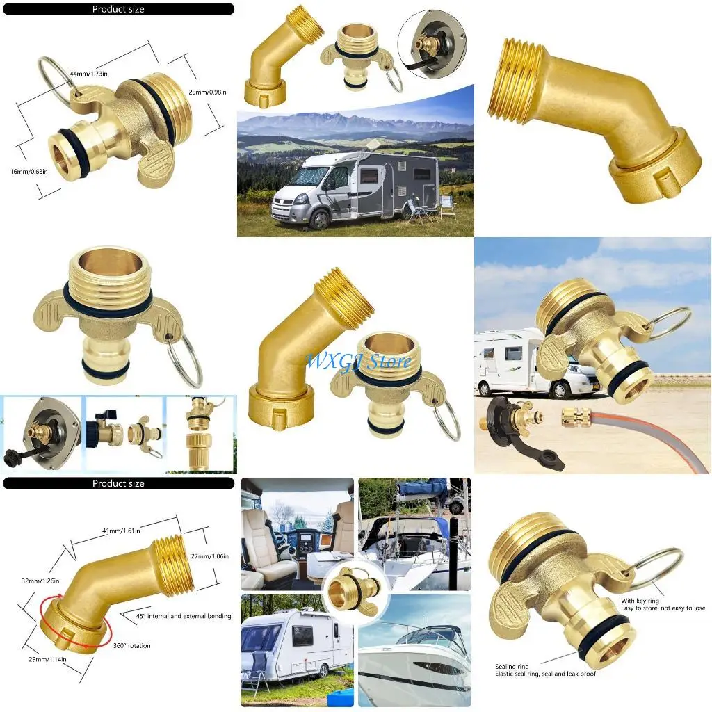 

37JE Brass Elbow Adapter Water Hose Connector 3/4 Thread for Boat Hose Connection