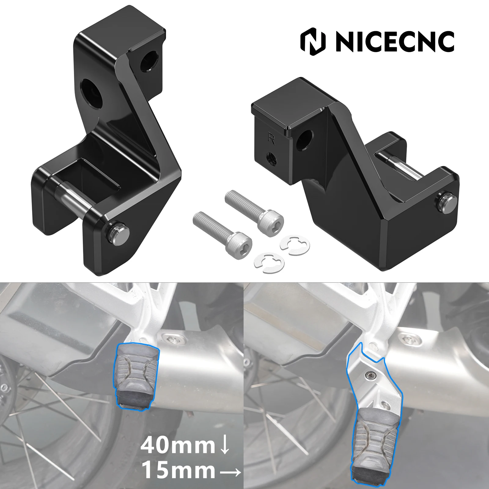 

For 2018-2023 BMW R1250GS 40mm Lower Footrests Footpeg Lowering Brackets for BMW R1250GS Adventure 2018 2019 2021 2022 2023 2024