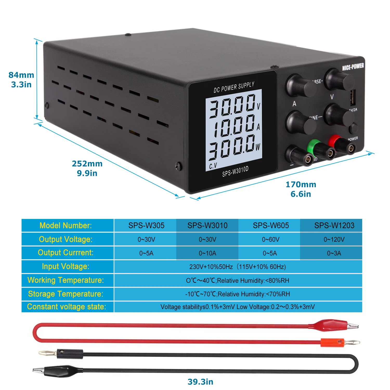 30V 10A Lab Adjustable DC Power Supply with 4-Digit LCD Display USB Fast Charge Switch Voltage Regulator 60V 120V High Precision