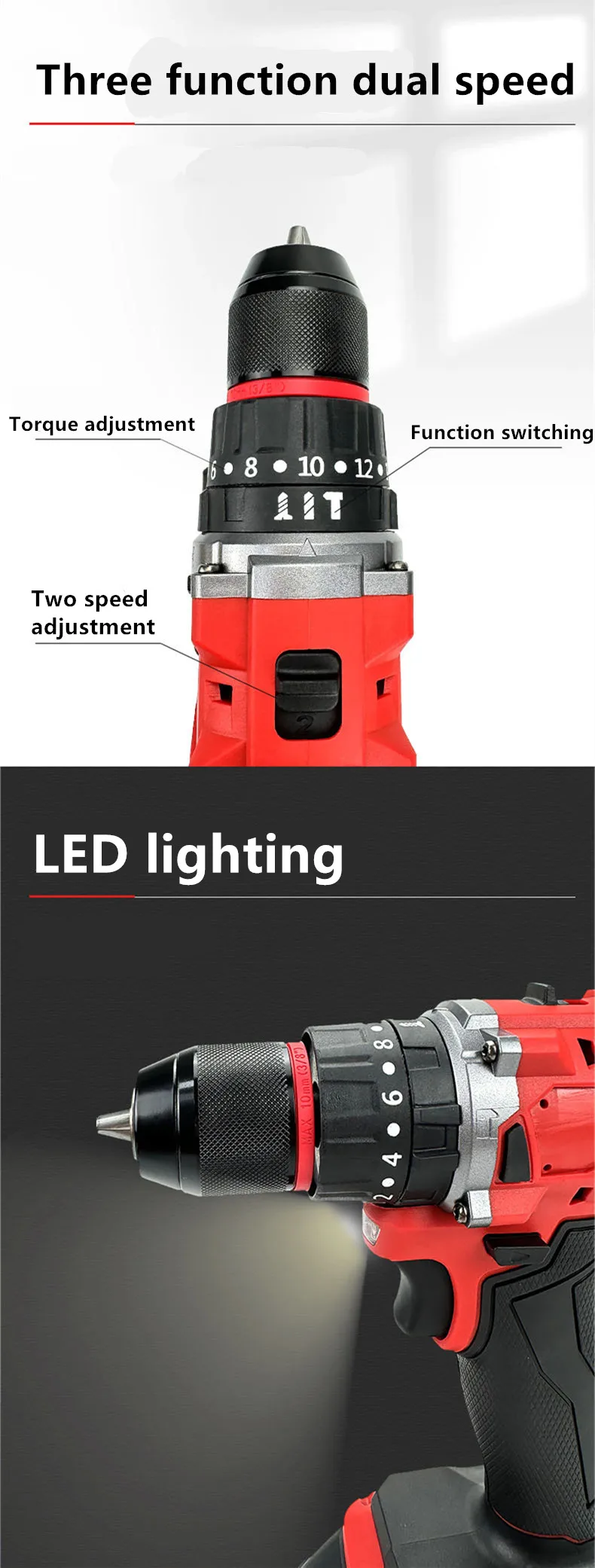 For Milwaukee 18V/20V Battery Cordless Impact Drill Brushless Electric Drill 20+3 Torque Hammer Multifunctional Power Tools