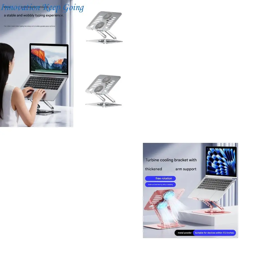 E65C Double Cooling Fan Laptop Stand For 17.3Inch Notebook Adjustables Height Ergonomic Design And 360 Degree Rotation