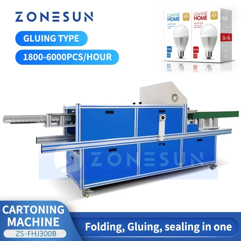 ZONESUN Automatic Carton Hot Glue Sealing Machine Gluing and Boxing Machine Folding Top Bottom Flap Product Packaging ZS-FHJ300B