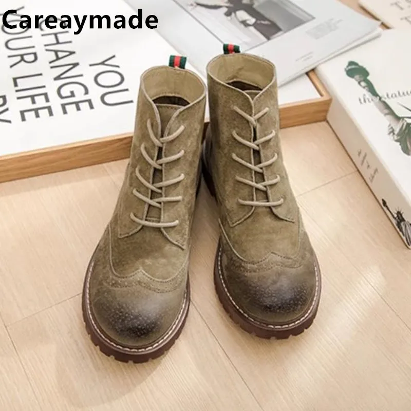 

Careaymade-женские ботильоны из натуральной кожи на меху, женские полусапожки большого размера, замшевые женские ботильоны в британском стиле с кружевом в стиле ретро, женские одинарные ботильоны