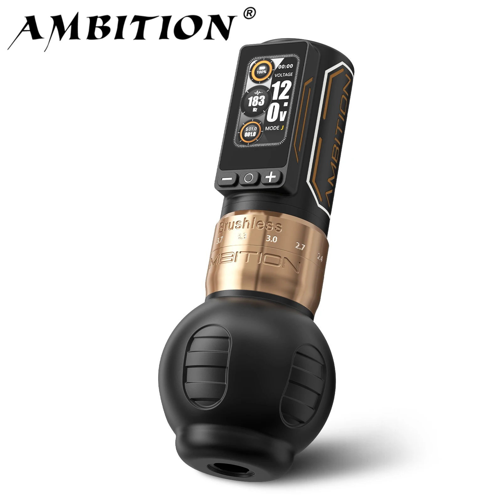 

Ambition Ninja Max 280 Wireless Tattoo Machine 2.4mm-4.5mm Adjustable Stroke 54mm+34mm Grip Brushless Motor 2400mAh Battery Pen
